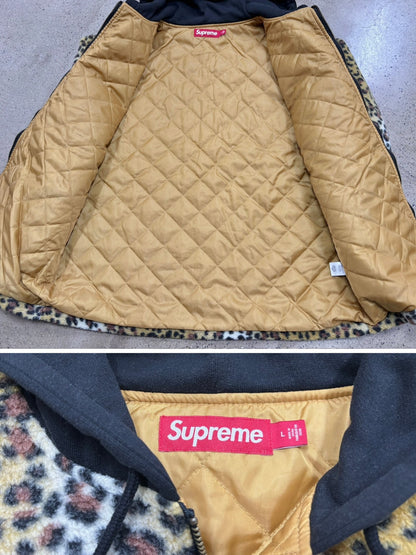supreme leopard fleece zip up hooded jacket