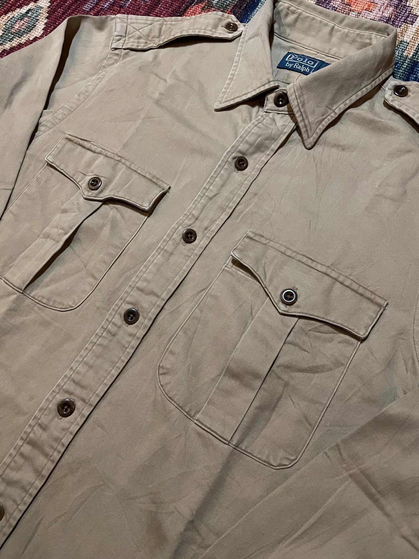 RALPH LAUREN Khaki Puppy Print Military Shirt