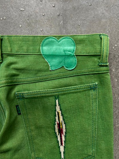 green embroidered denim pants by number(n)ine