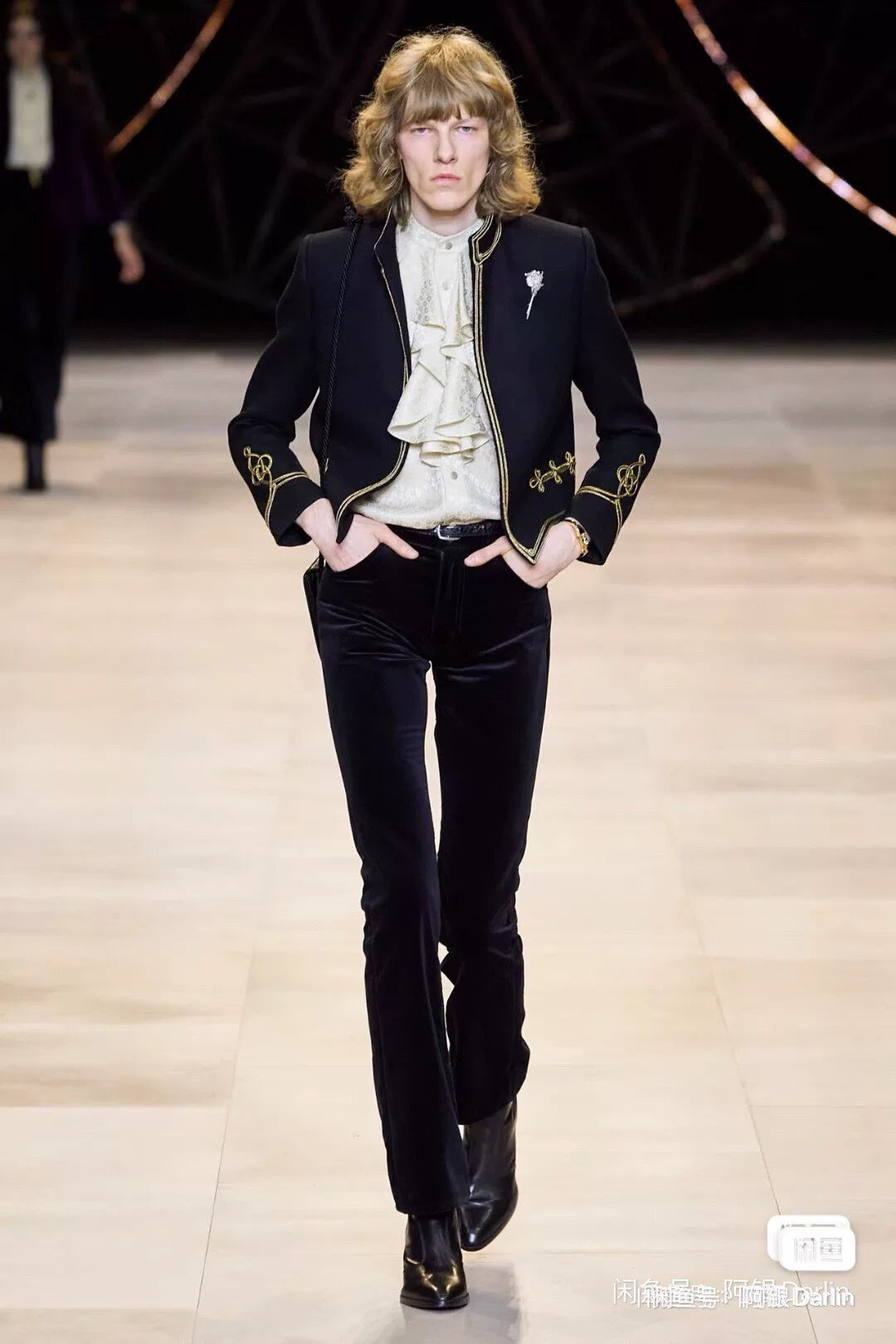 celine black velvet flared trousers