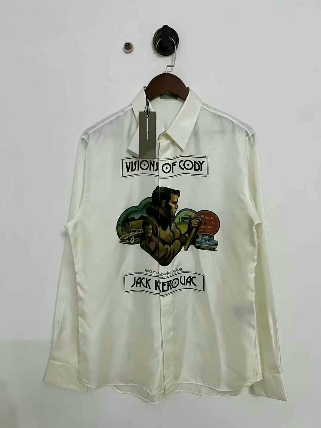 dior long sleeve silk artist logo shirt