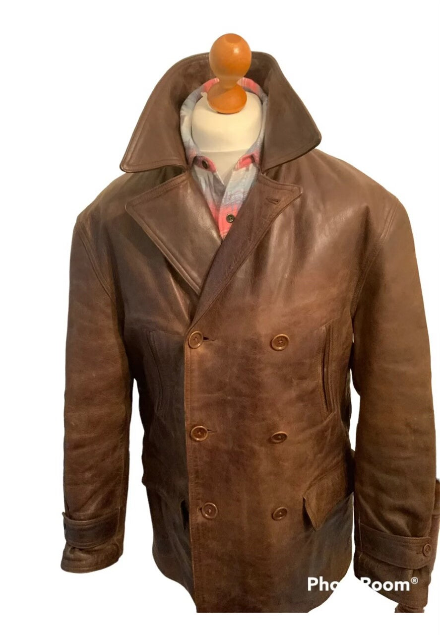 vintage rrl leather parka with plaid lining
