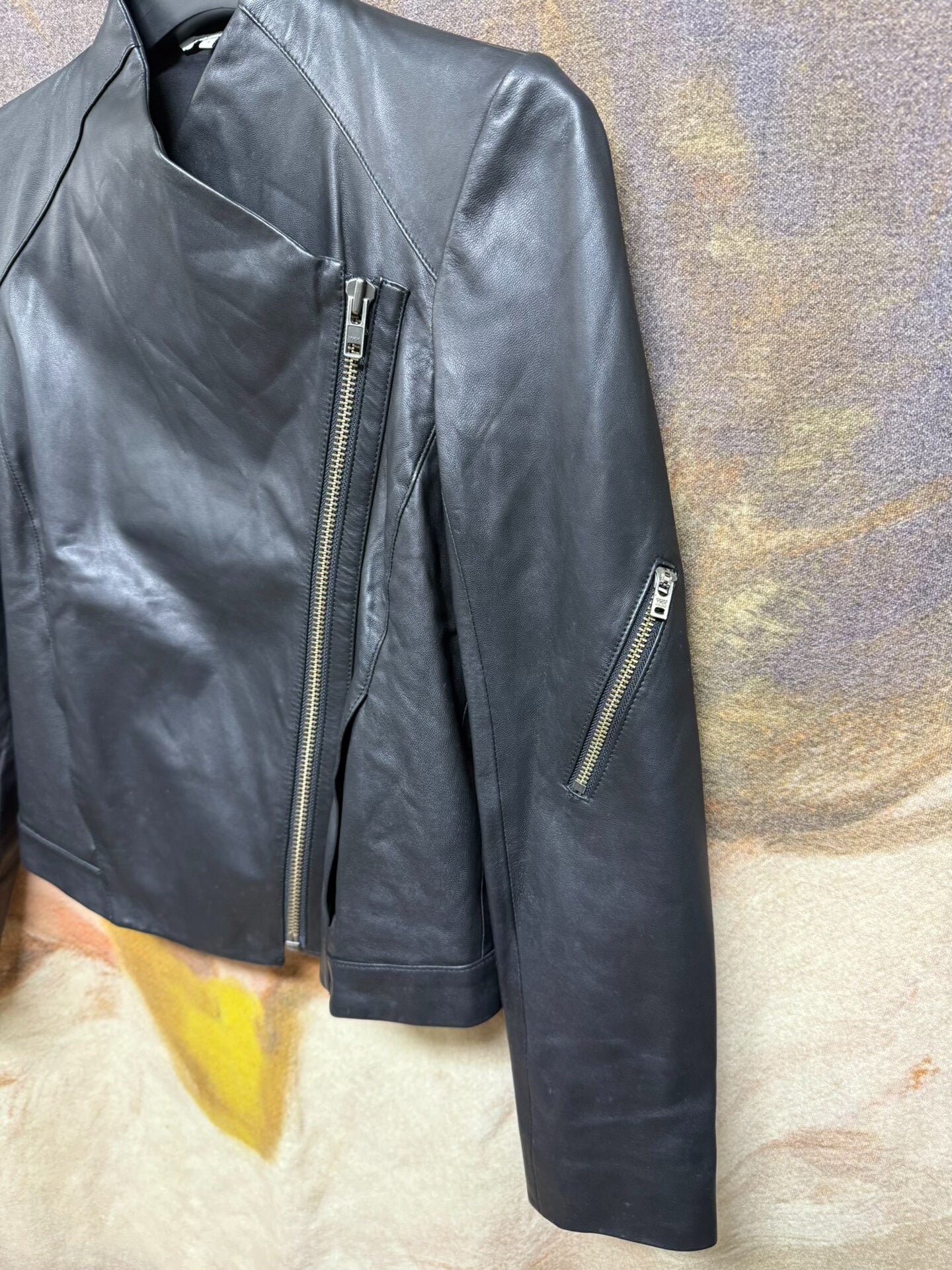 black leather motorcycle jacket size S