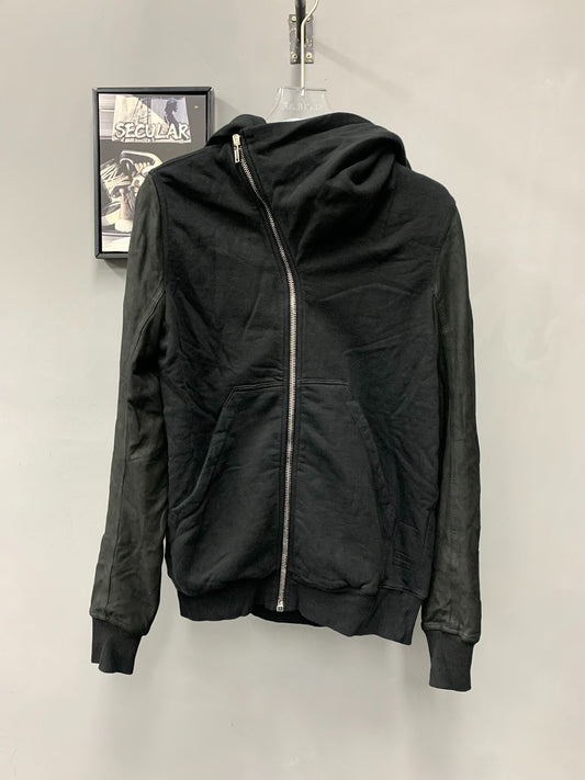 rick owens black leather sleeve hoodie