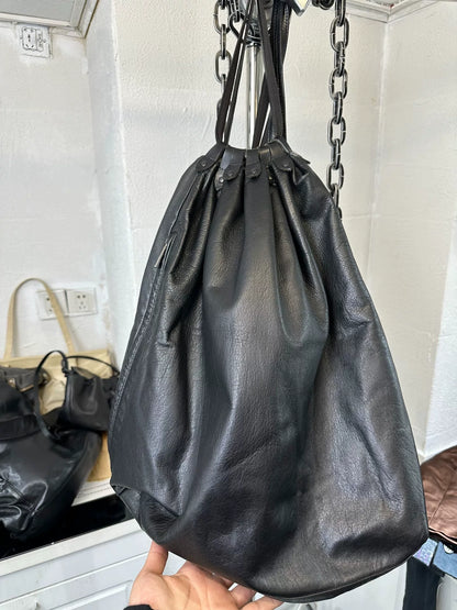 yohji yamamoto leather drawstring bag