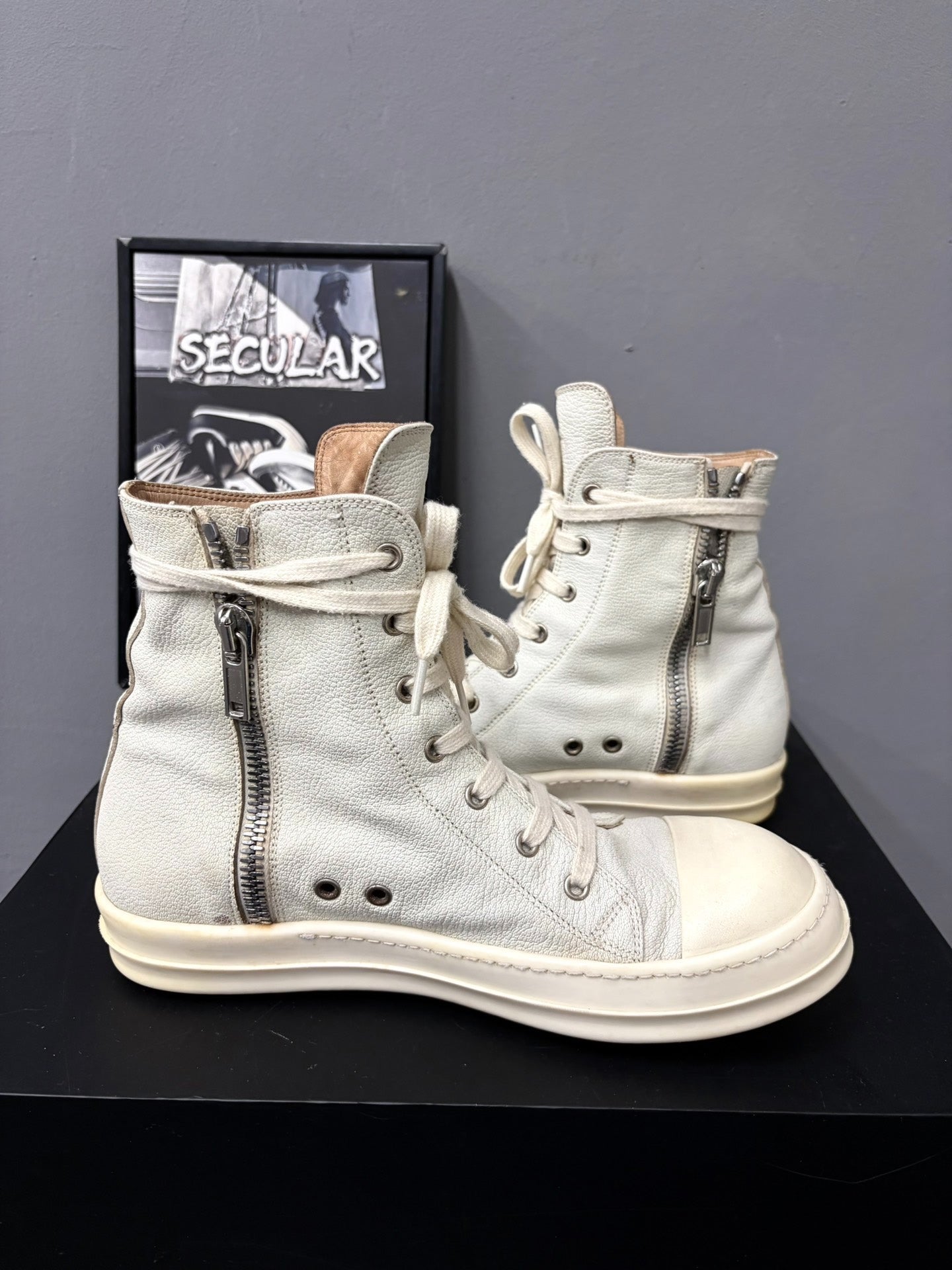Rick Owens 18FW Light Blue Leather High-Top