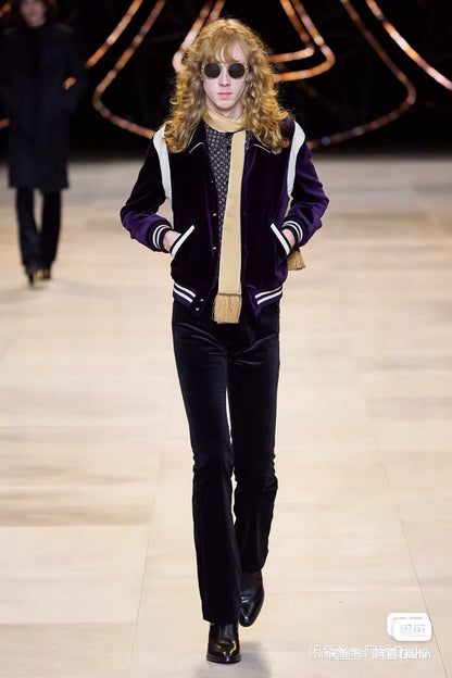 celine black velvet flared trousers
