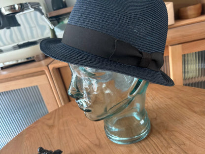 stylish navy blue woven straw hat