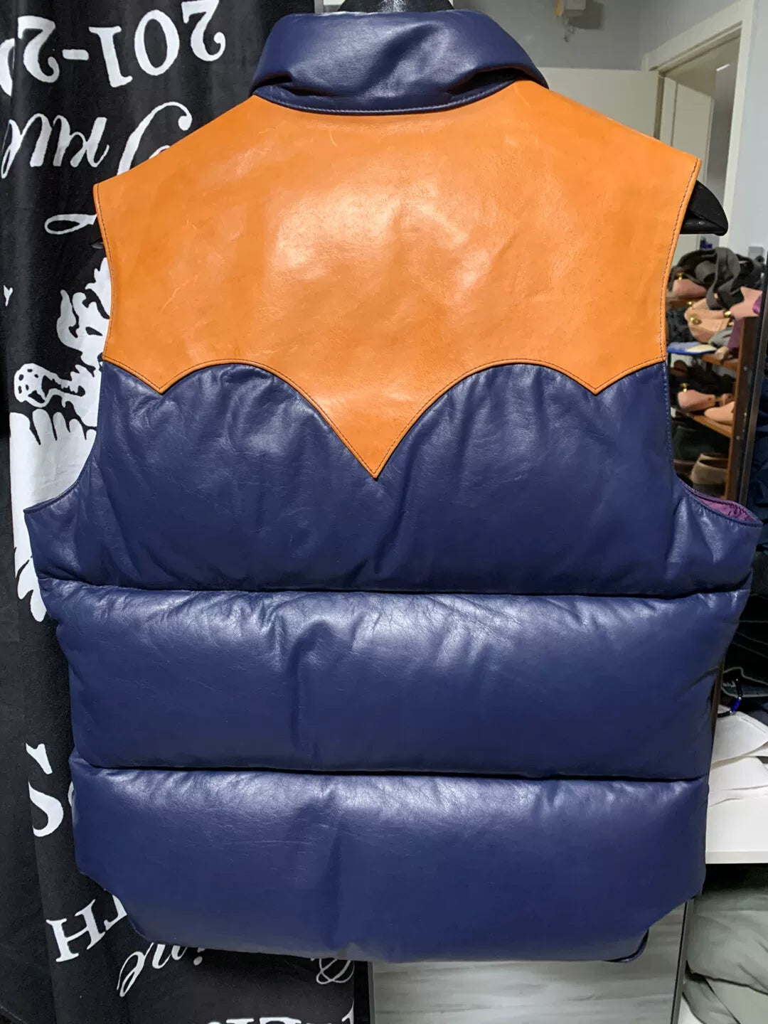 rainbow country leather down vest