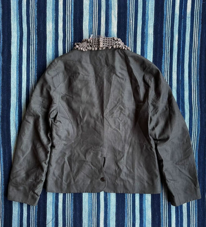 crochet blazer with beaded collar detail