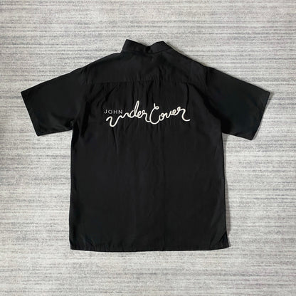 rose embroidered short-sleeve hawaiian shirt