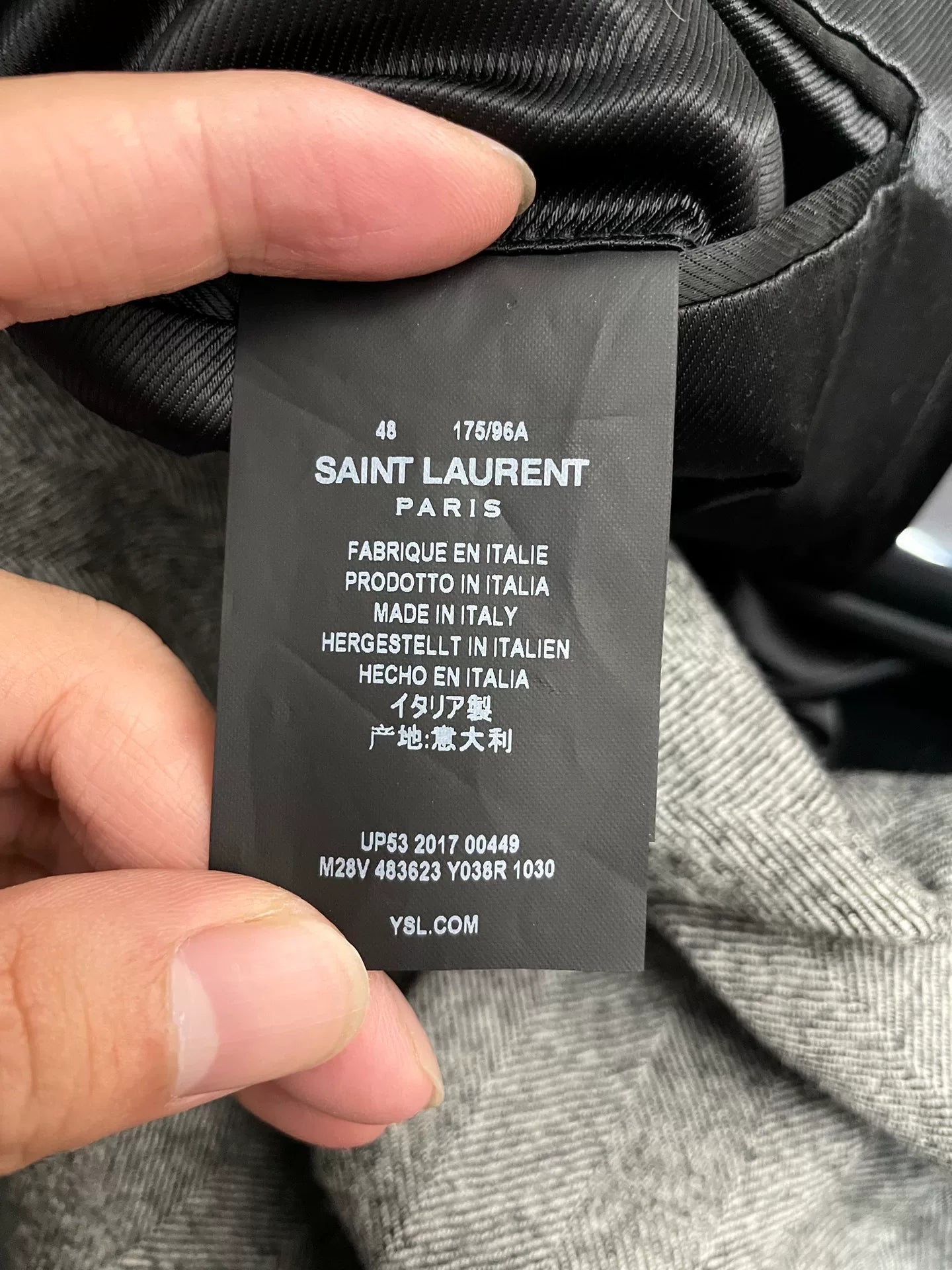 Saint Laurent Gray Herringbone Wool Coat