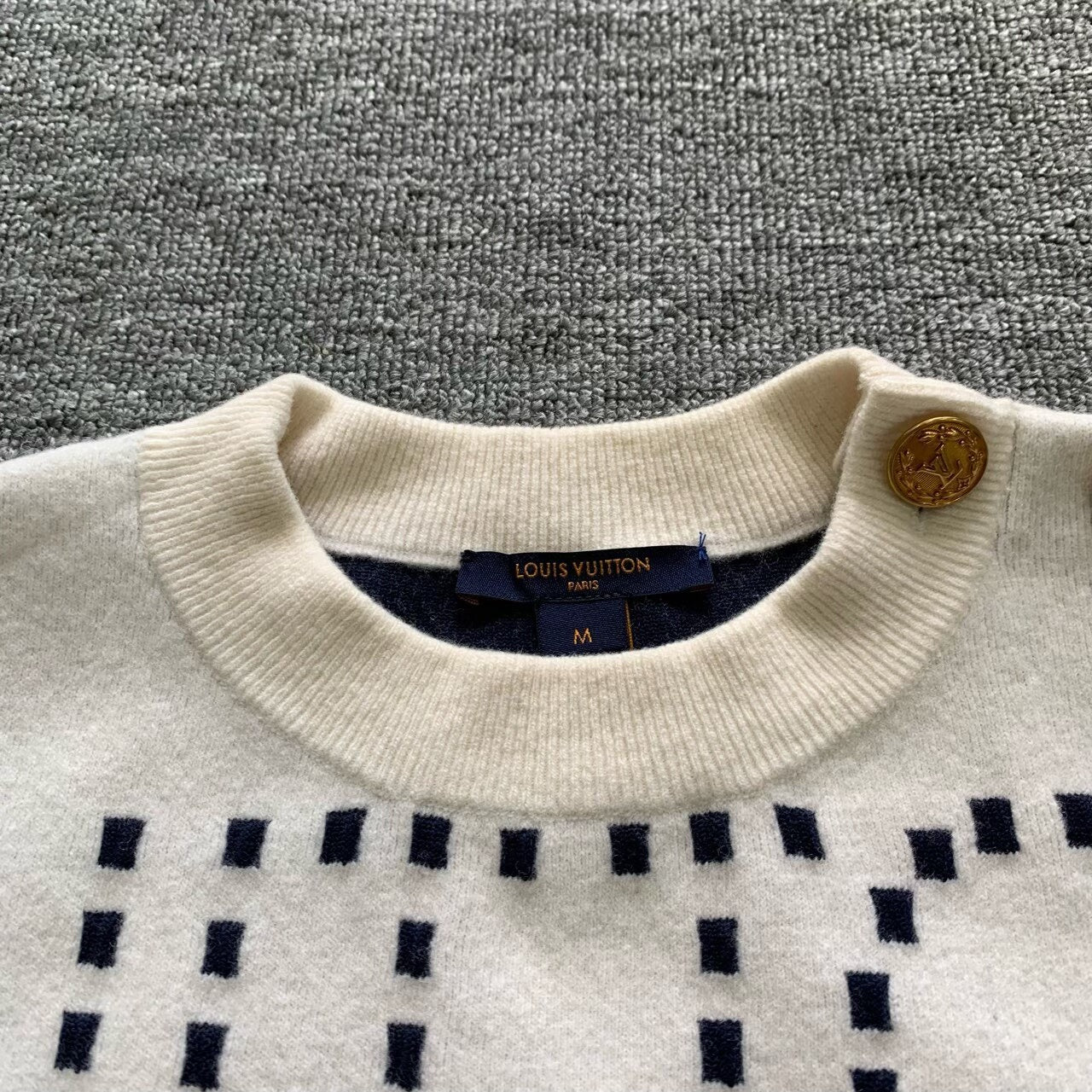lv large logo wool sweater in cream