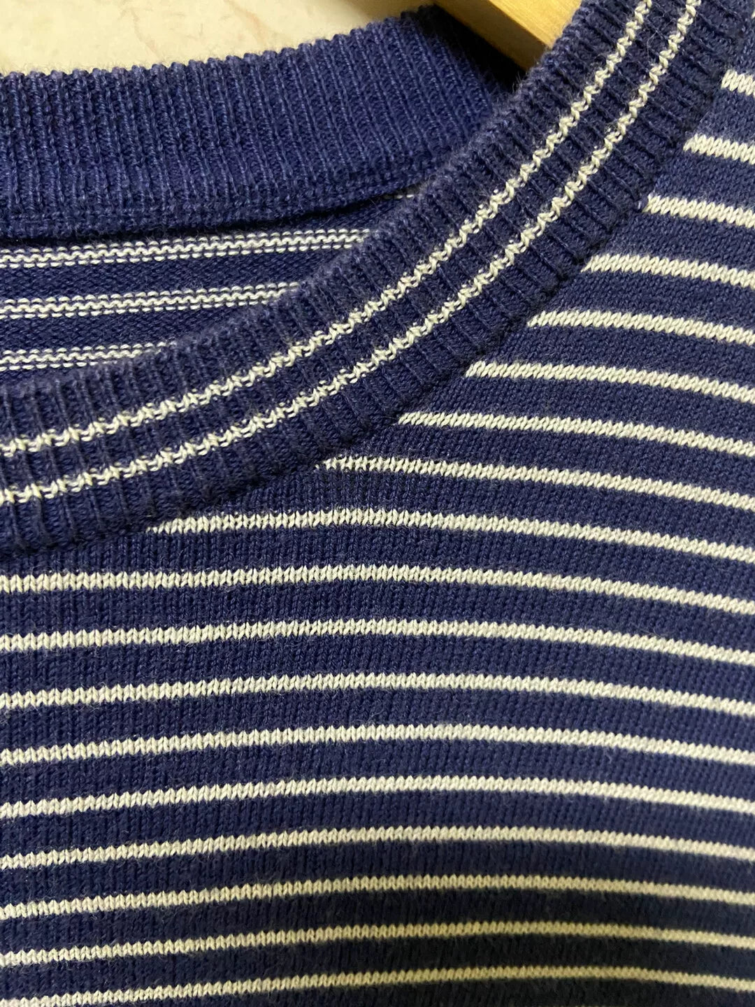 navy striped crewneck sweater for casual wear