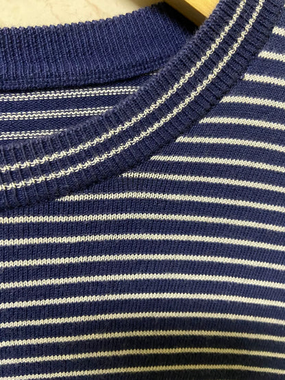 navy striped crewneck sweater for casual wear