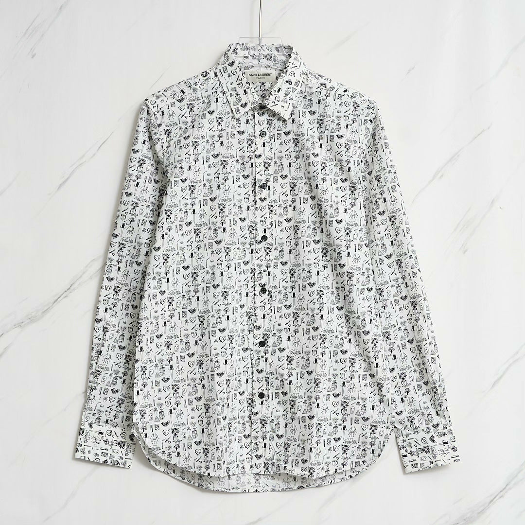 Saint Laurent Men's White Graphic Shirt
