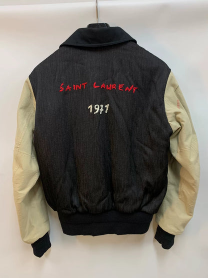 Saint Laurent Black Beige Rose Embroidery Jacket