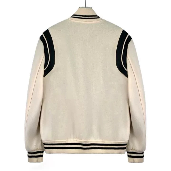 Yves Saint Laurent Cream Striped Baseball Jacket