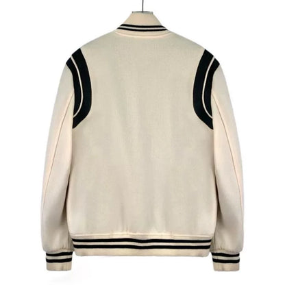 Yves Saint Laurent Cream Striped Baseball Jacket