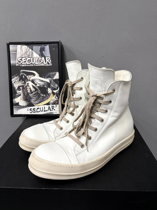 Rick Owens Leather White High-Top Sneakers