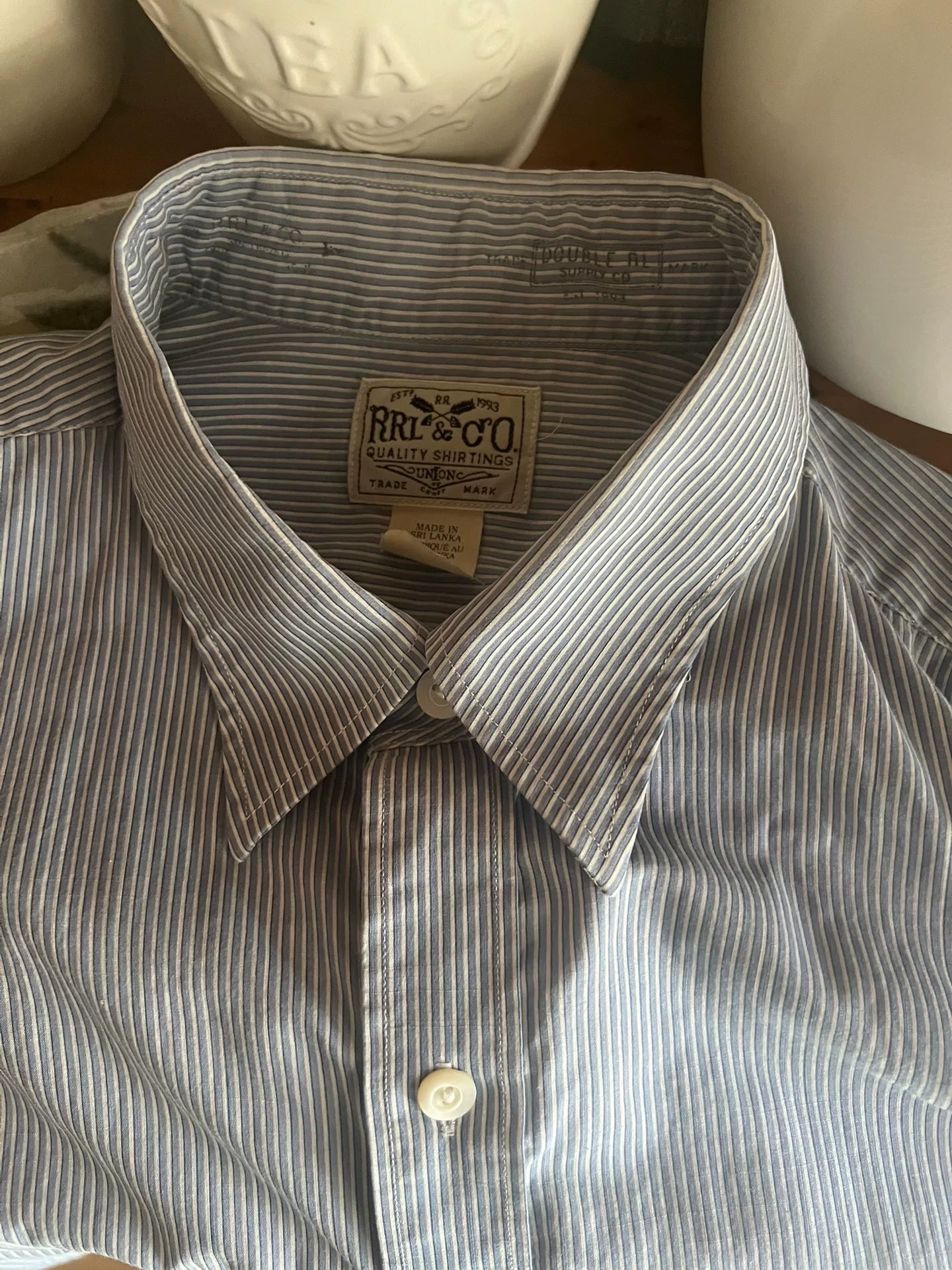 RRL Long Sleeve Striped Shirt in Blue White