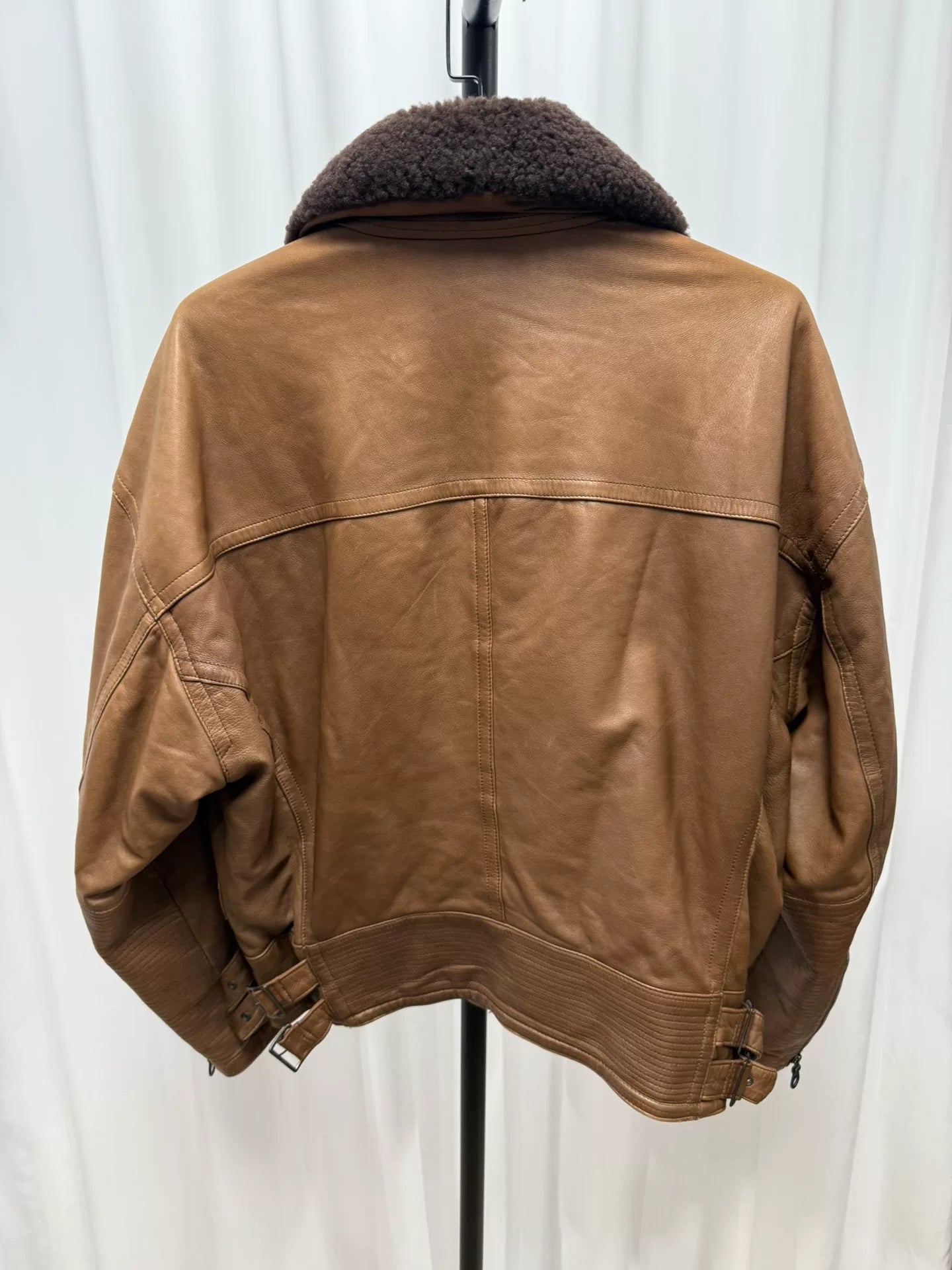 brown leather jacket with removable collar