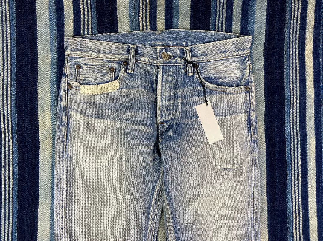 distressed raw wash denim jeans by fabric-brand&co