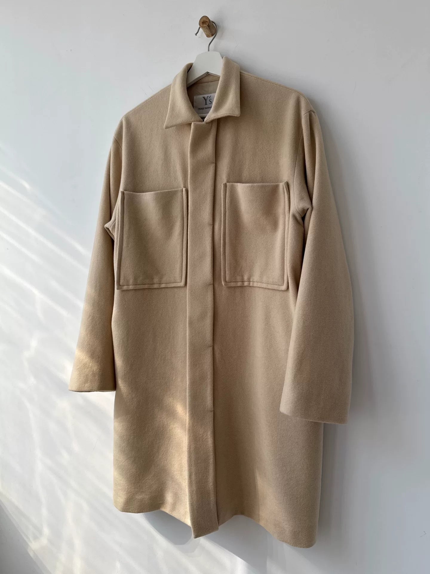 yohji yamamoto wool coat with pockets
