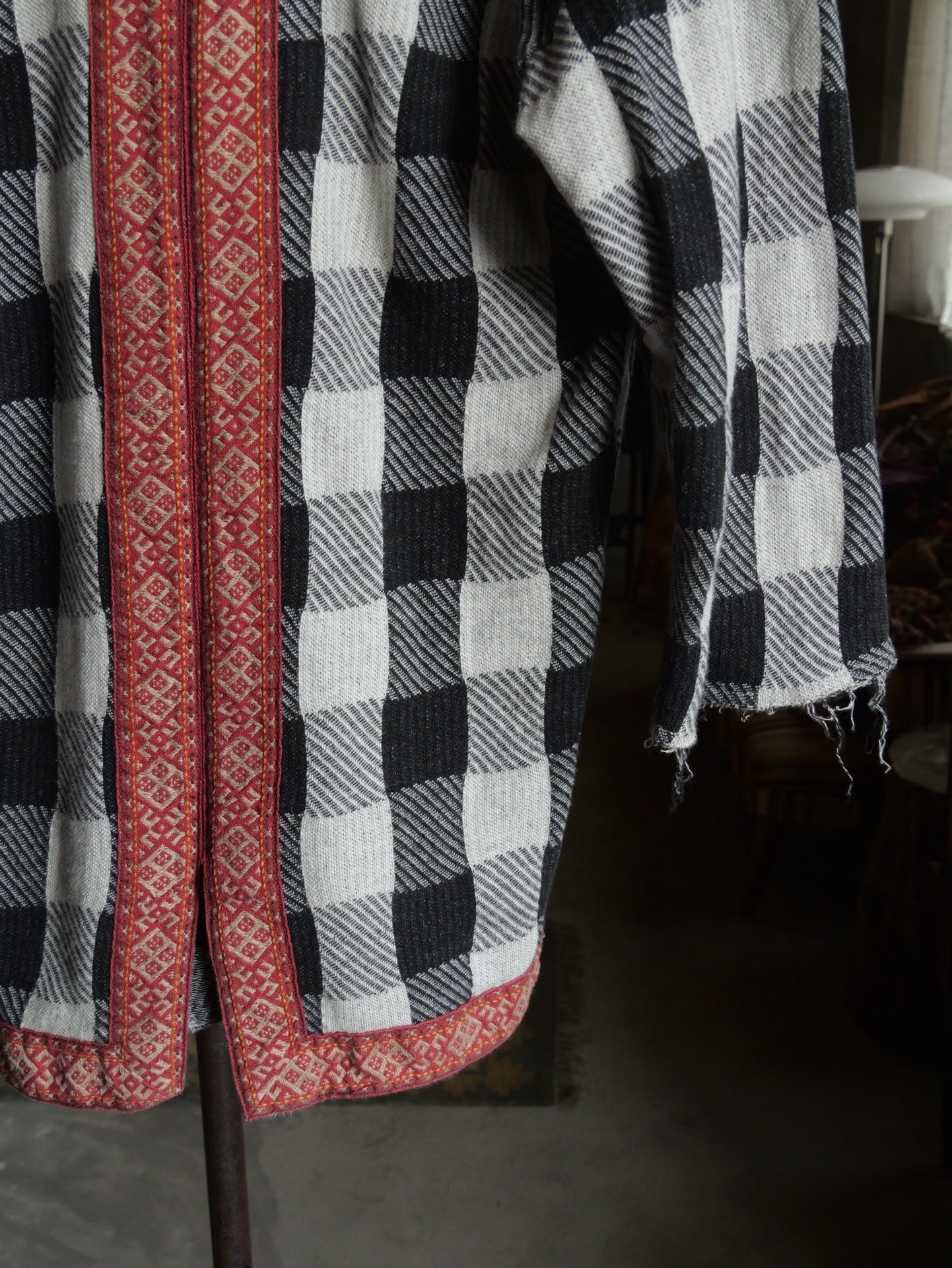 Kapital Black White Check Patchwork Raw Edge Top
