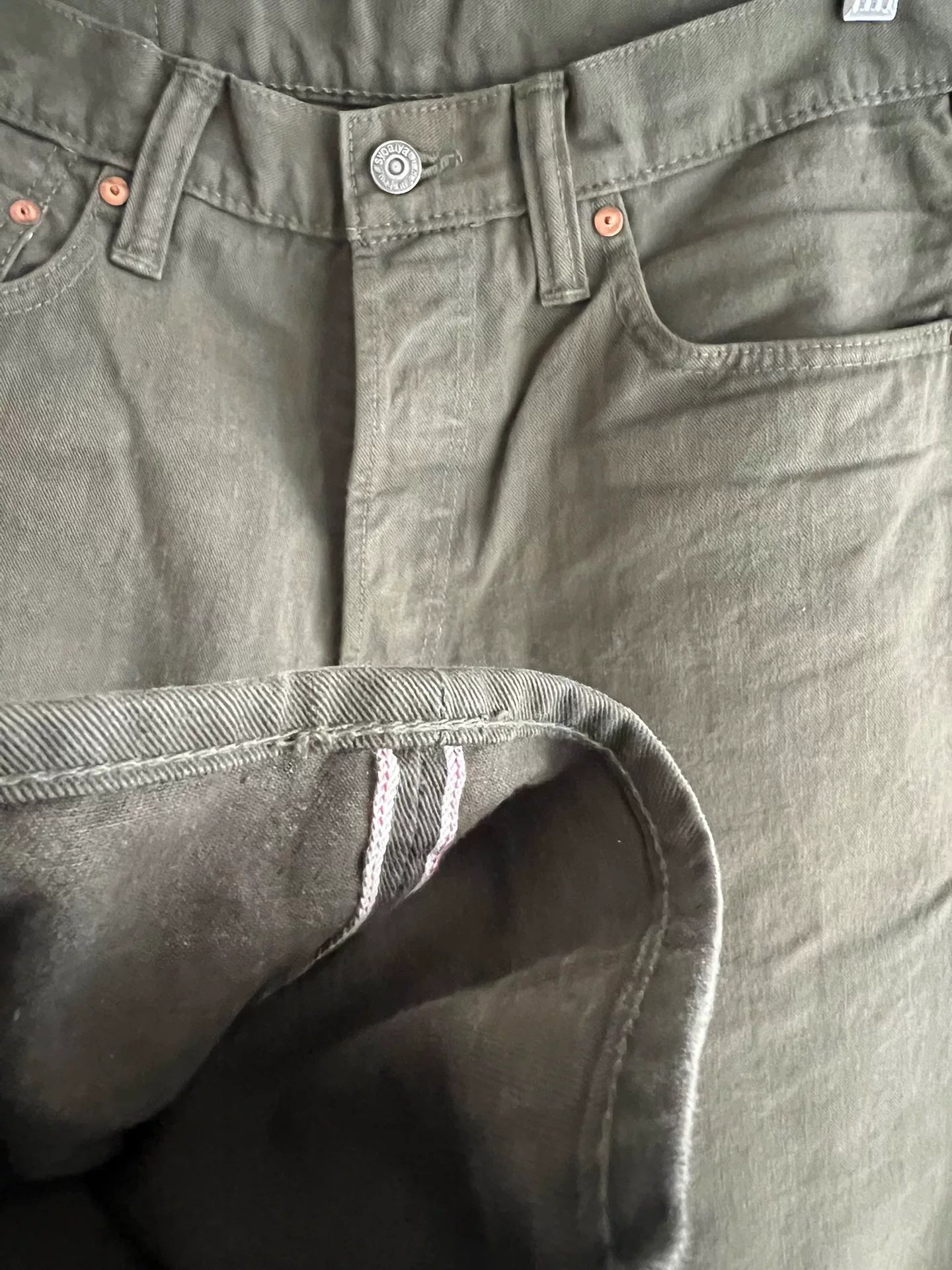 military green denim pants from Pure Blue Japan