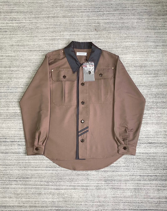 brown patchwork jacket by Kiko Kostadinov