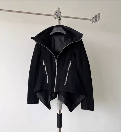 Rick Owens Black Wool High Neck Jacket