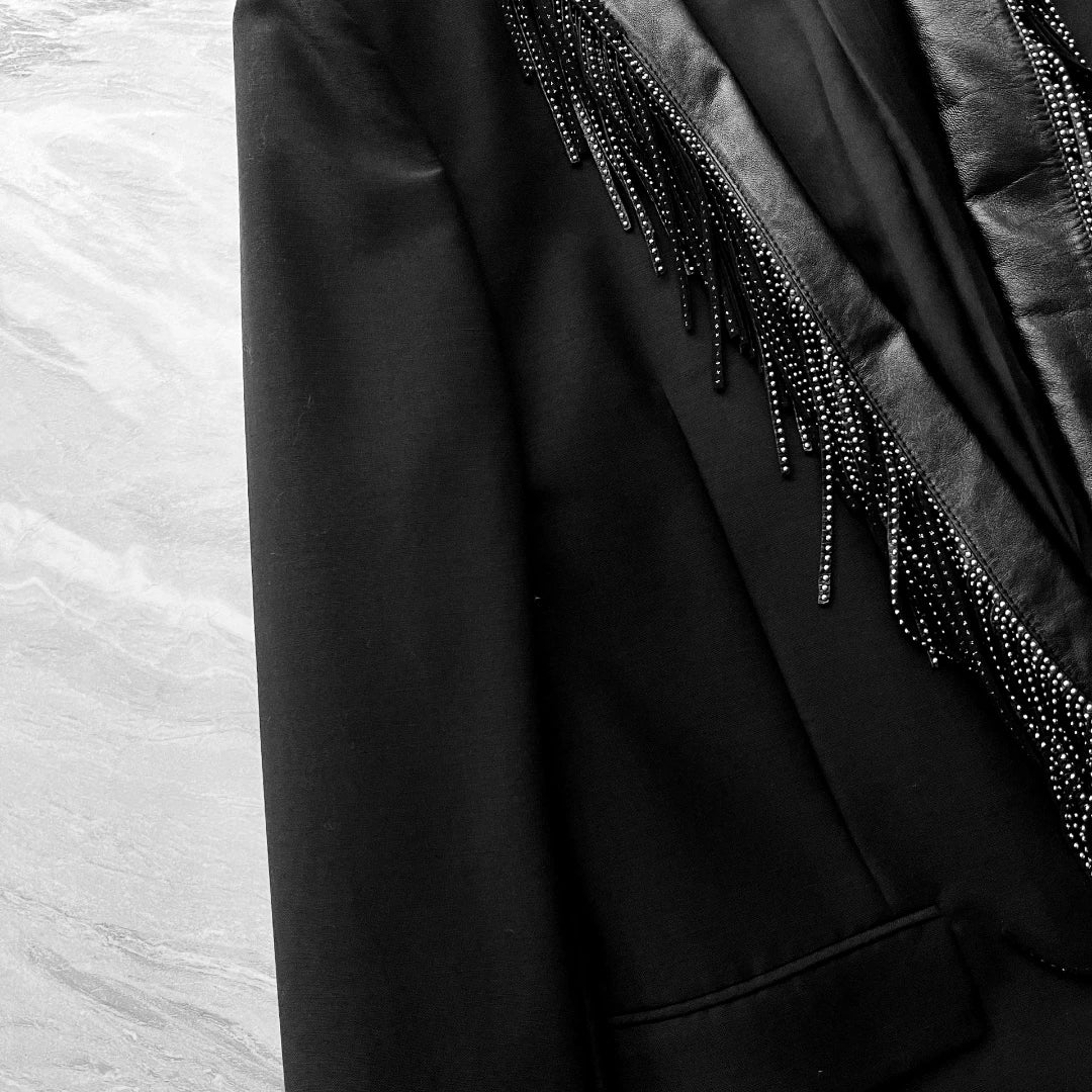 Saint Laurent Fringe Leather Collar Blazer