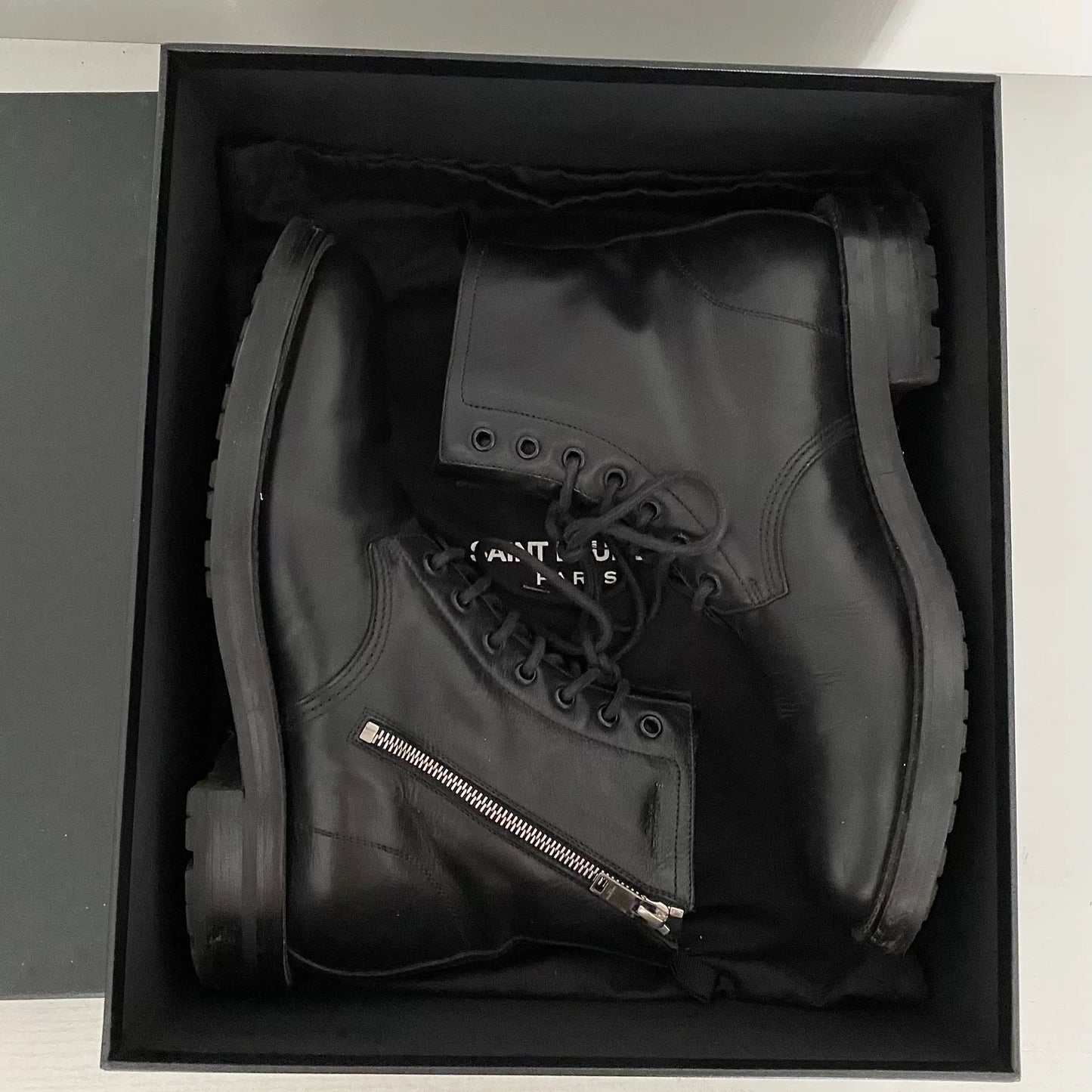 saint laurent black military zip boots