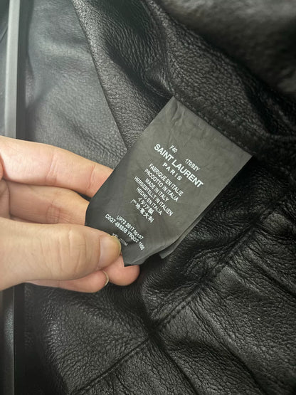 saint laurent black leather utility jacket