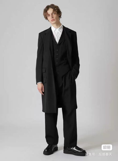 yohji yamamoto wool coat with notch collar