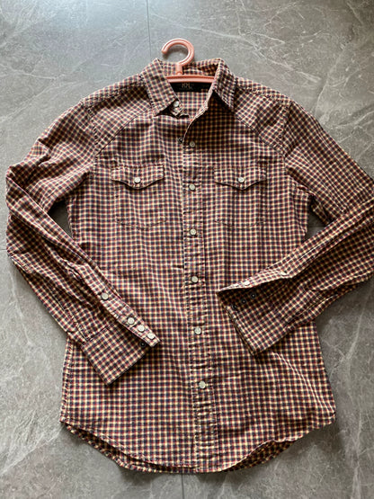 rrl long sleeve checkered shirt in brown