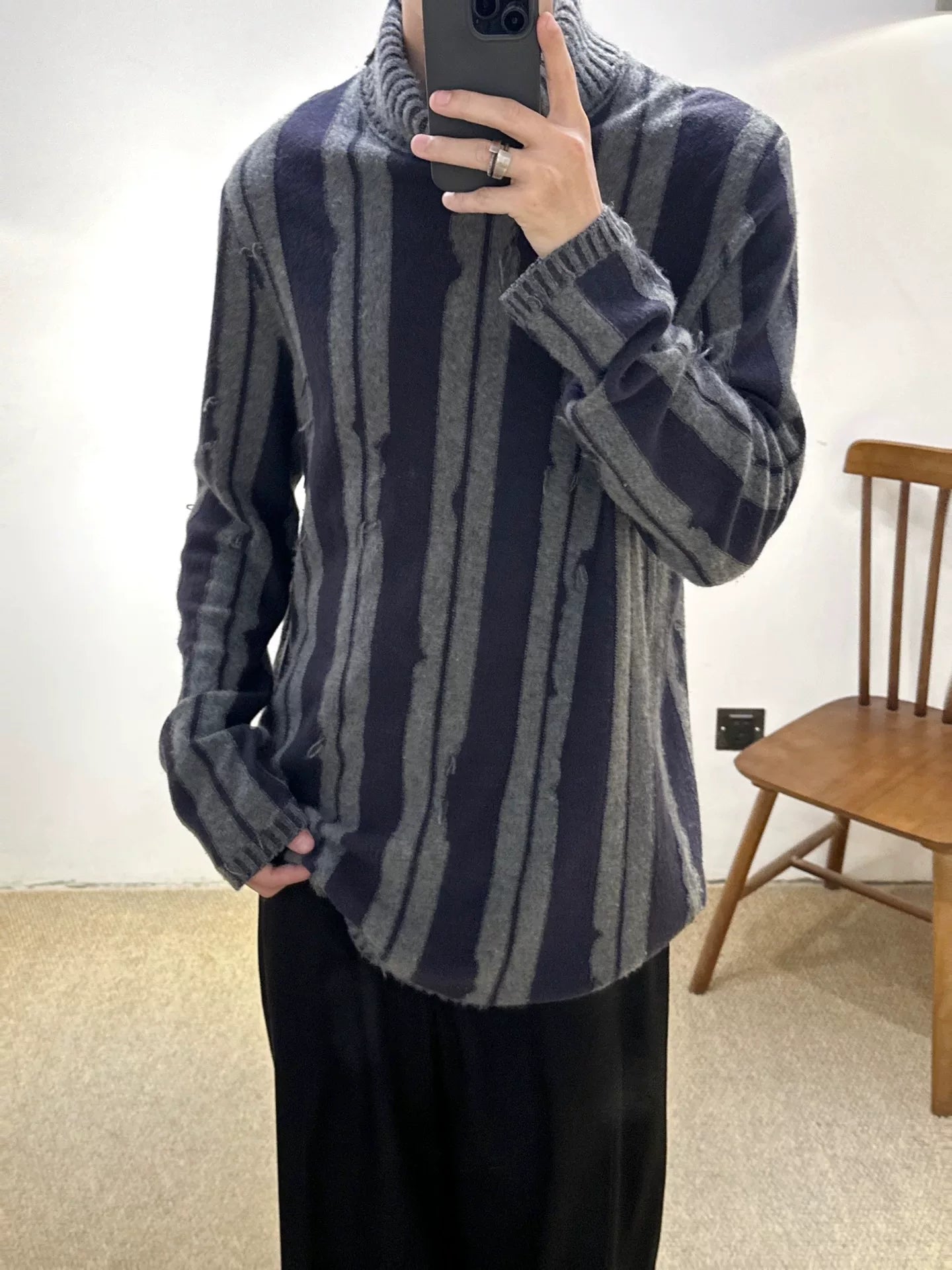 Ziggy Chen A/W 2016 Distressed Stripe Cashmere Sweater