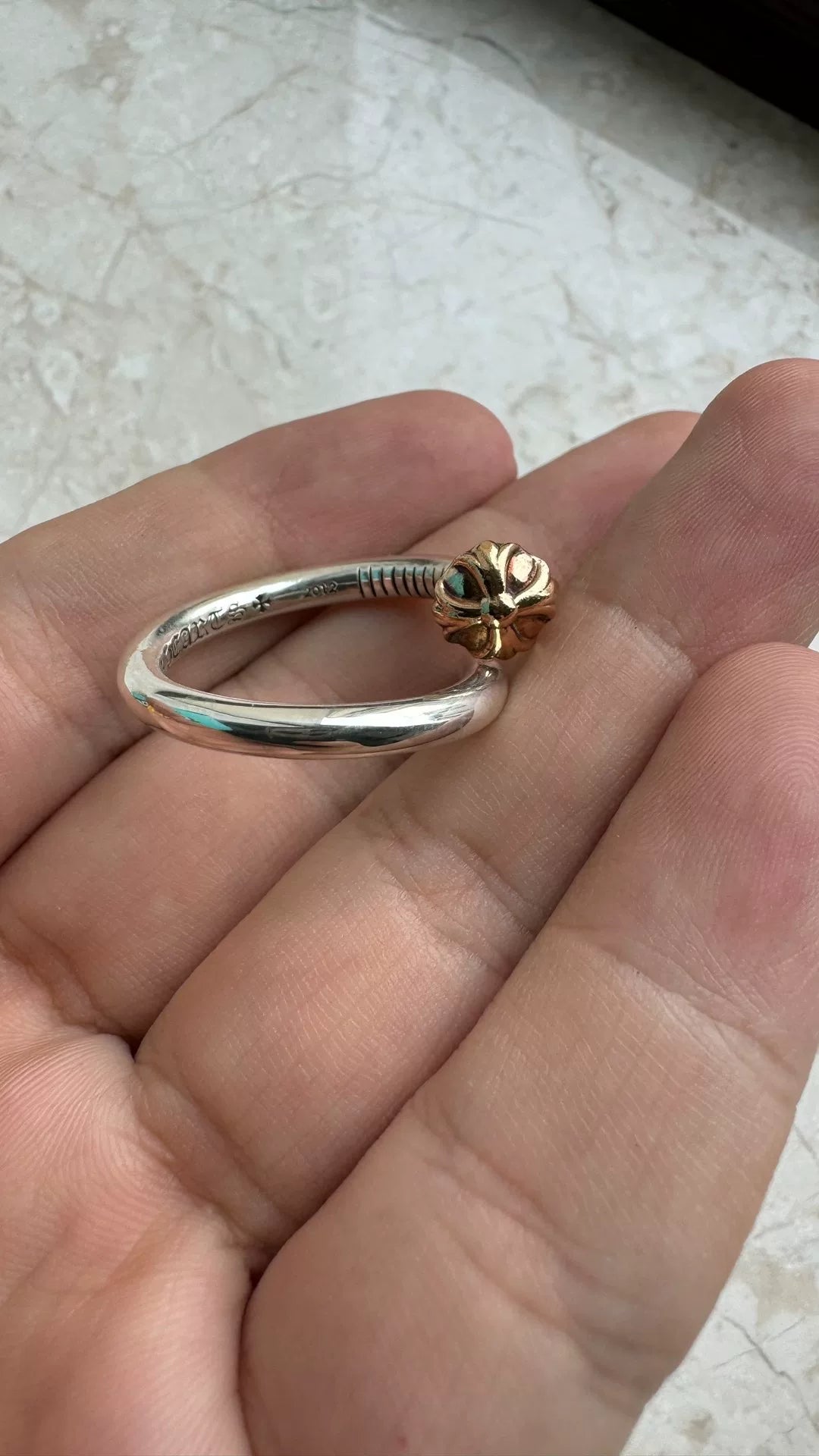 chrome hearts cross flower gold stud ring