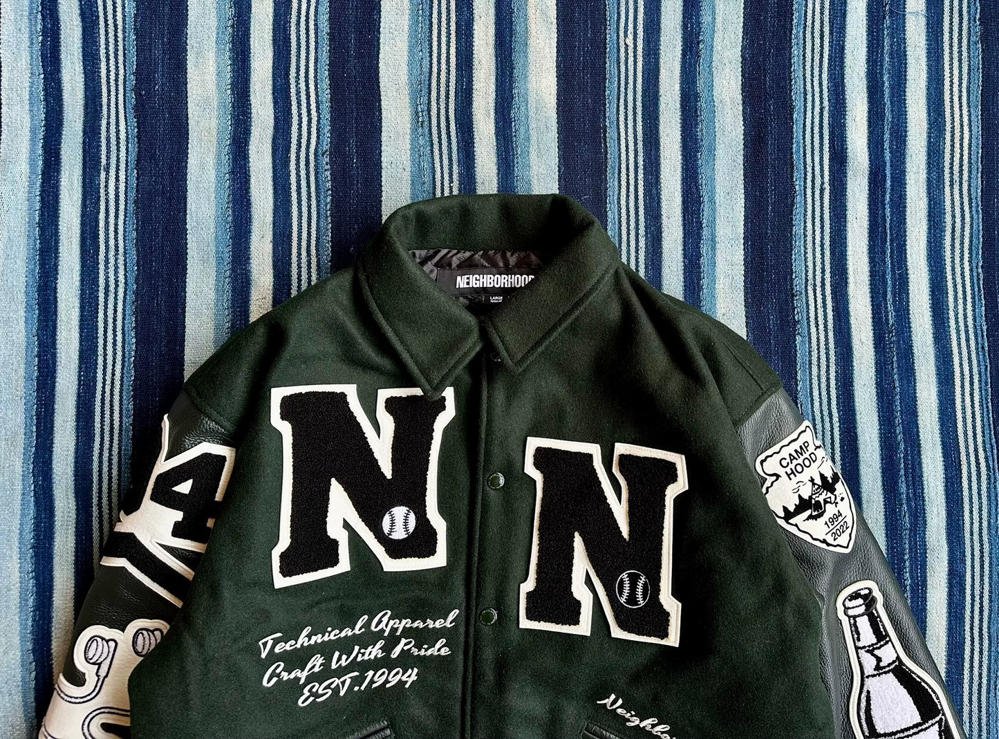 neighborhood stadium jacket with leather sleeves