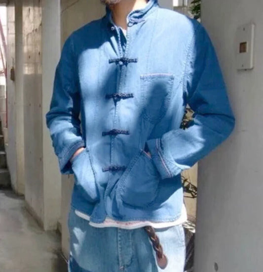 blue indigo dyed button shirt size s