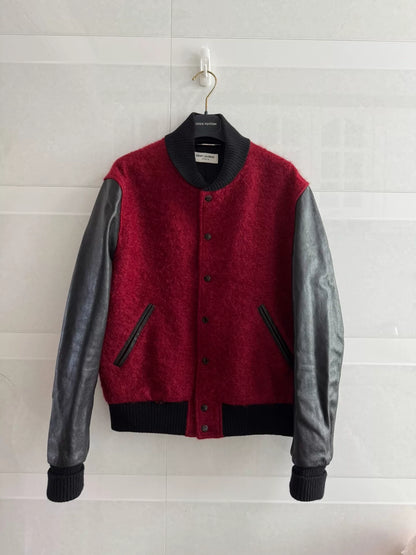 Saint Laurent Red Black Leather Sleeve Jacket