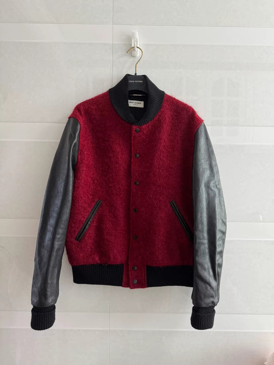 Saint Laurent Red Black Leather Sleeve Jacket