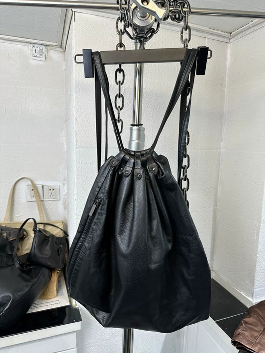 yohji yamamoto leather drawstring bag
