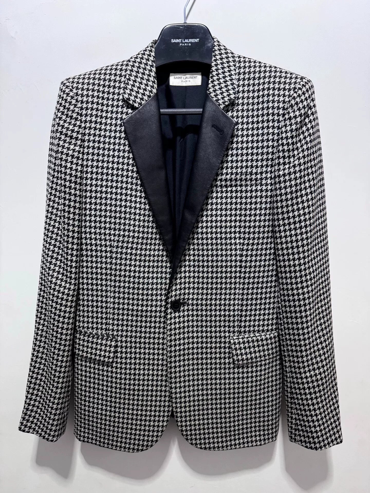 Saint Laurent 14SS Houndstooth Leather Lapel Blazer