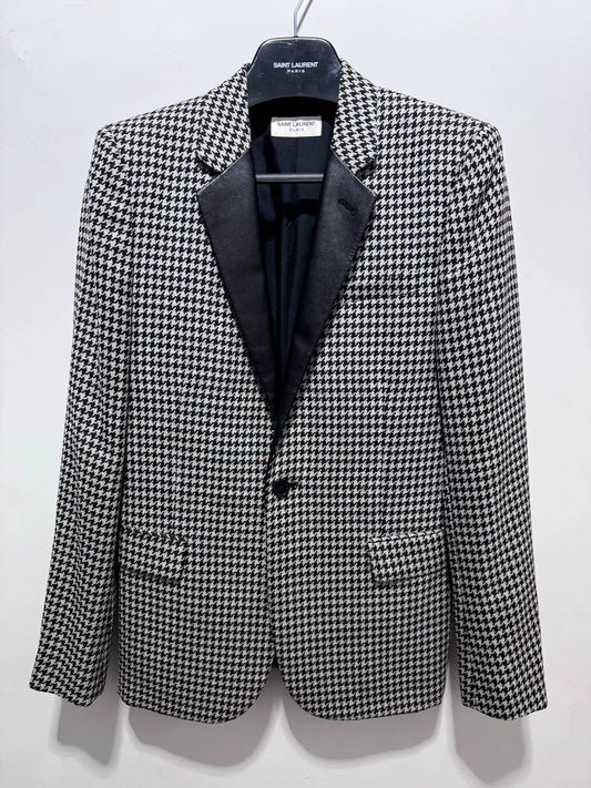 Saint Laurent 14SS Houndstooth Leather Lapel Blazer