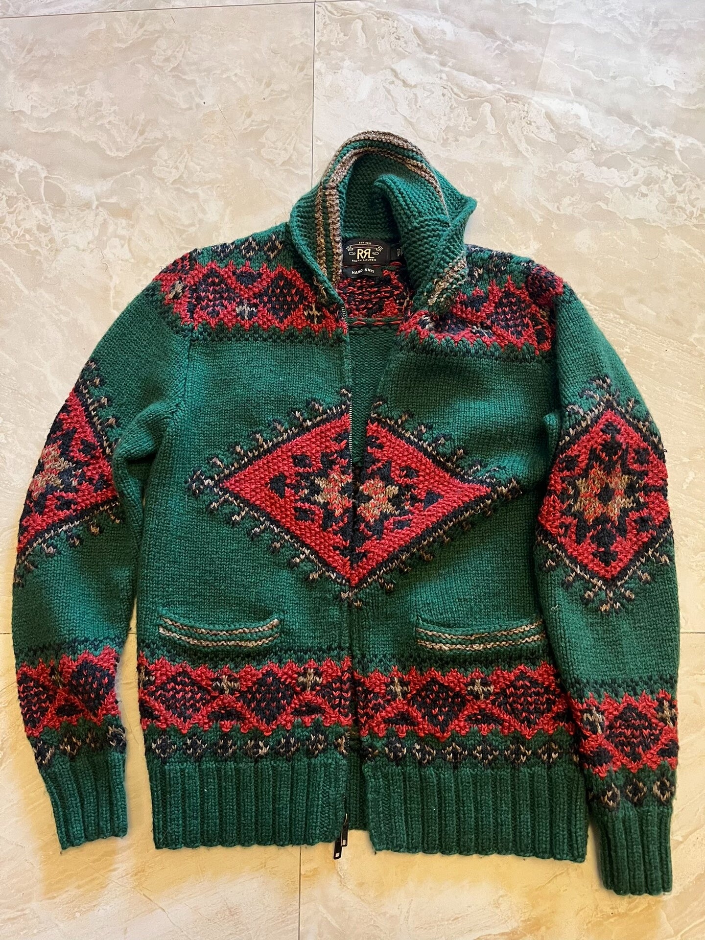 RRL Hand Knit Christmas Reindeer Cardigan