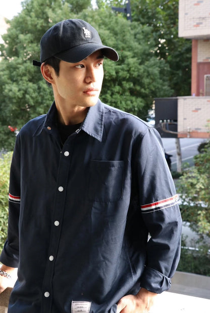 thom browne navy nylon shirt jacket