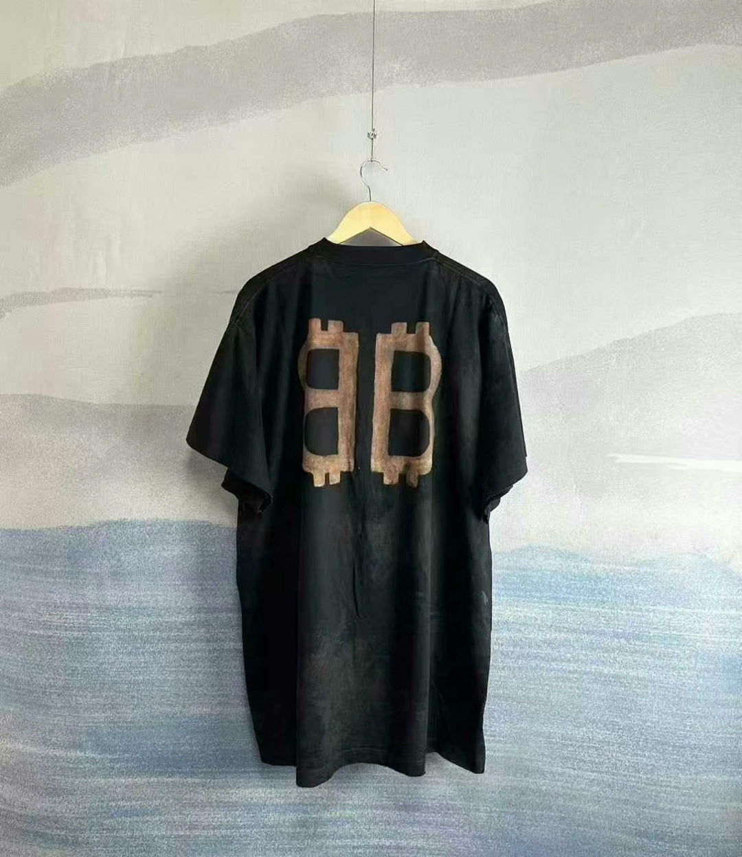 balenciaga black distressed bitcoin logo t-shirt