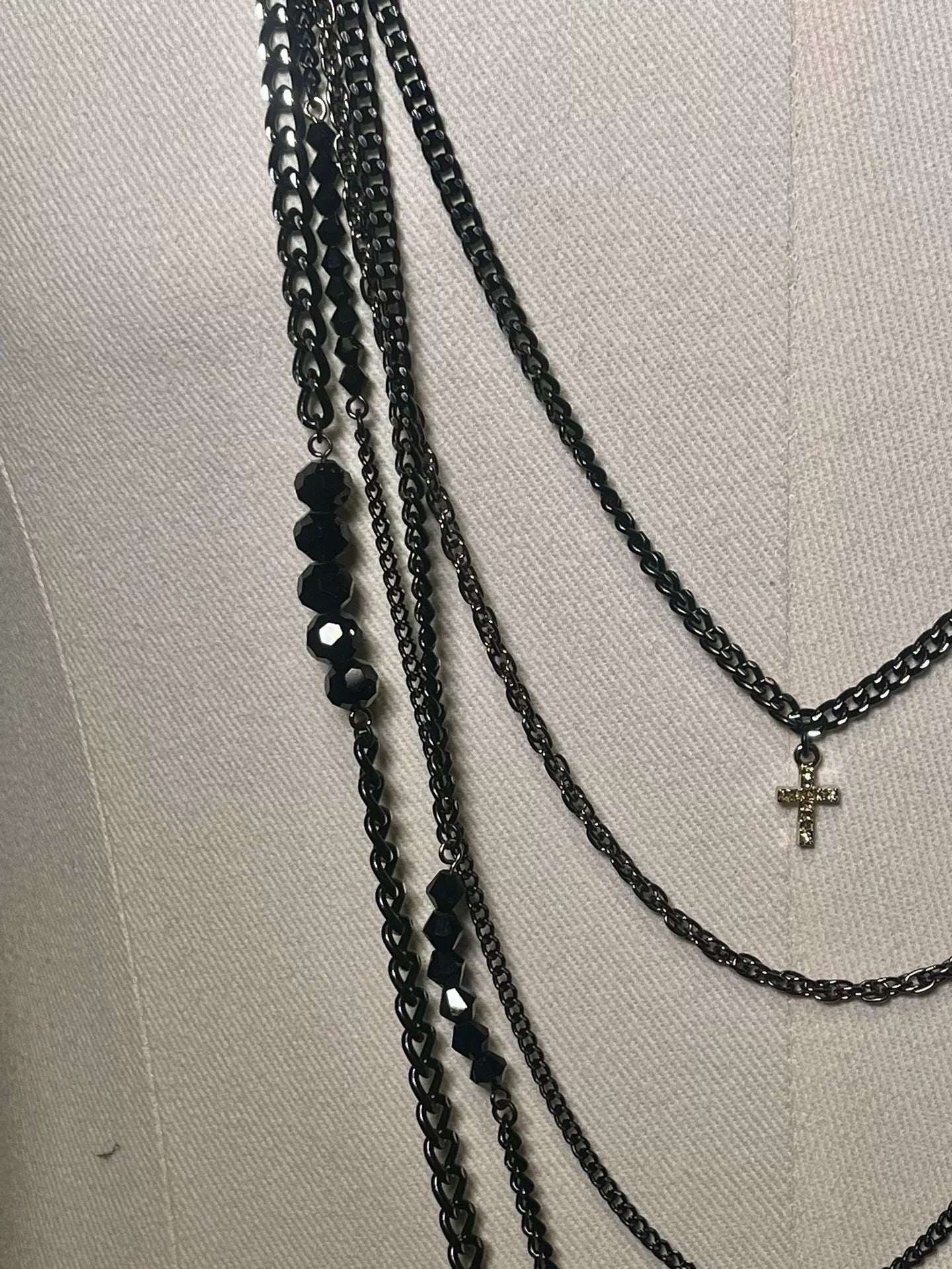 adjustable black cross necklace with charms